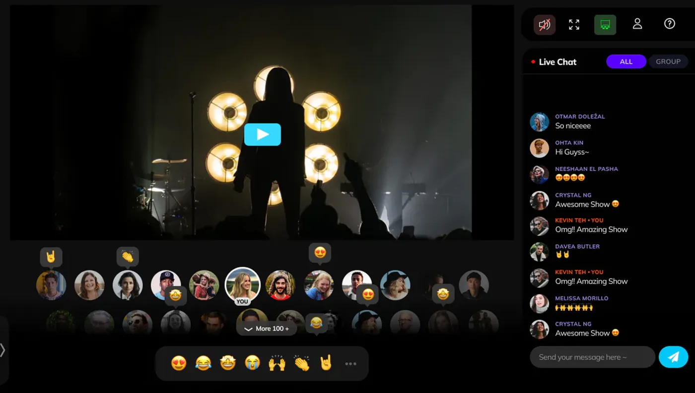 CloudTheatre live stream with audience reactions and chat